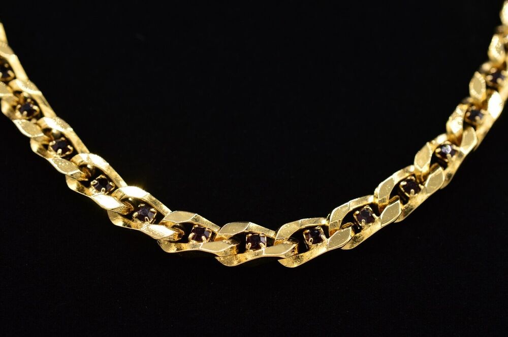 Givenchy Vintage Crystal Chain Necklace Red Rhinestone Gold Signed Bold 80s BinG